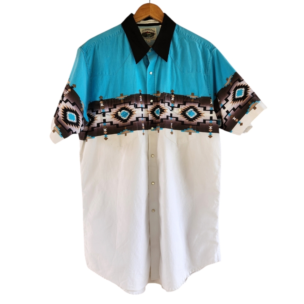Vintage 90s Southwestern Aztec Western Pearl Snap Shirt XL